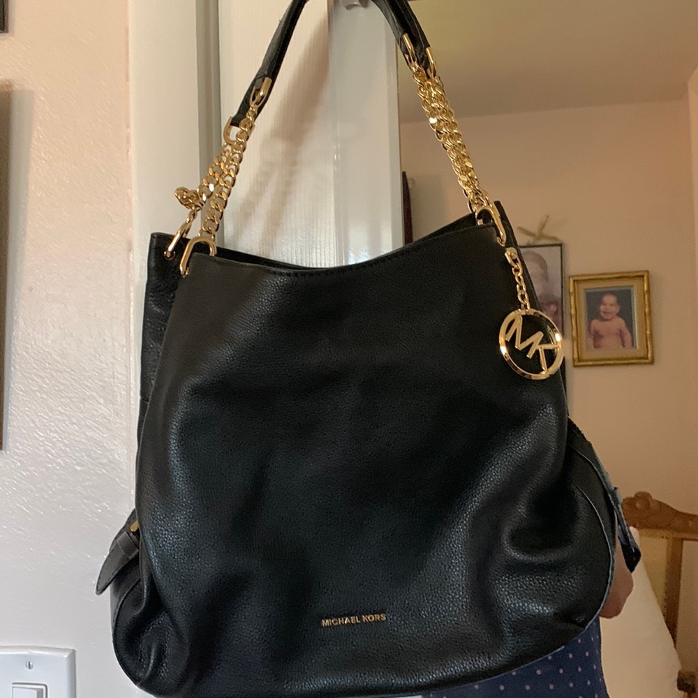 Michael Kors Black Purse with Gold Chains